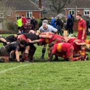 Action between IWRFC and Fareham Heathens at Wootton Rec in the drizzle on Saturday.