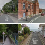 Clockwise from top left, Church Path, East Cowes, Well Street, Ryde, Seaview High Street, Spring Lane, Carisbrooke