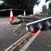 Traffic lights were wrecked in Gills Cliff Road, Ventnor.