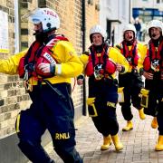 An exercise took place. Joshua Matthews, Willoughby Matthews, Mark Scholes and Anthony Stothard rush to the Lifeboat Station to the rescue of kayakers in trouble in the sea.