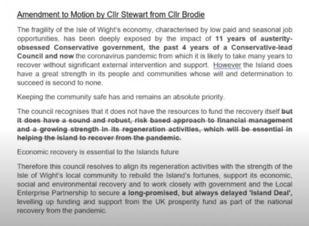 Isle of Wight County Press: The amendment to Cllr Stewart's motion by Cllr Brodie.