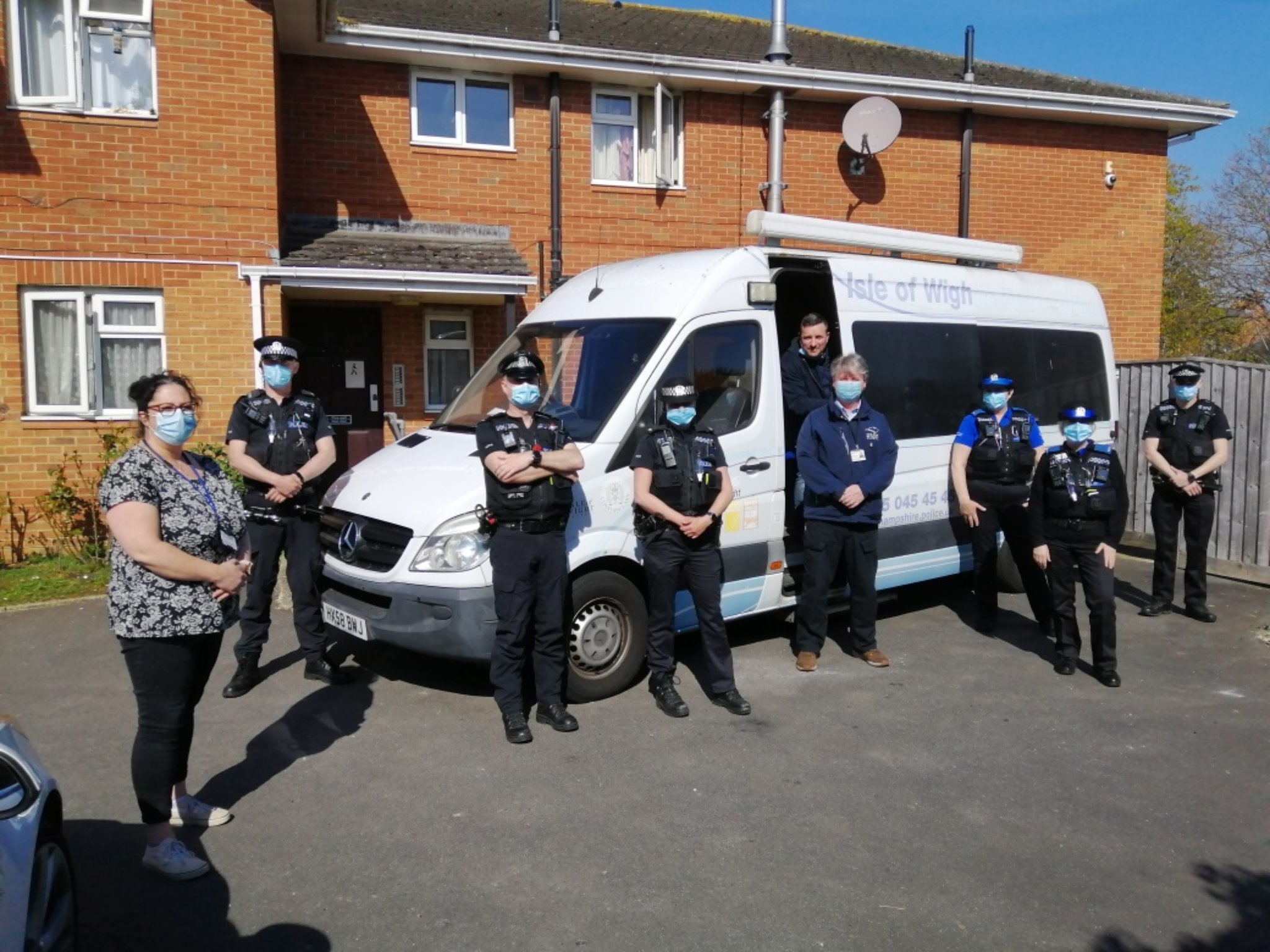 Officers from South Wight Neighbourhoods Policing Team, Mick Halliday of the Isle of Wight Council and Sarah Watkinson of Southern Housing Group. Picture by Isle of Wight Police.