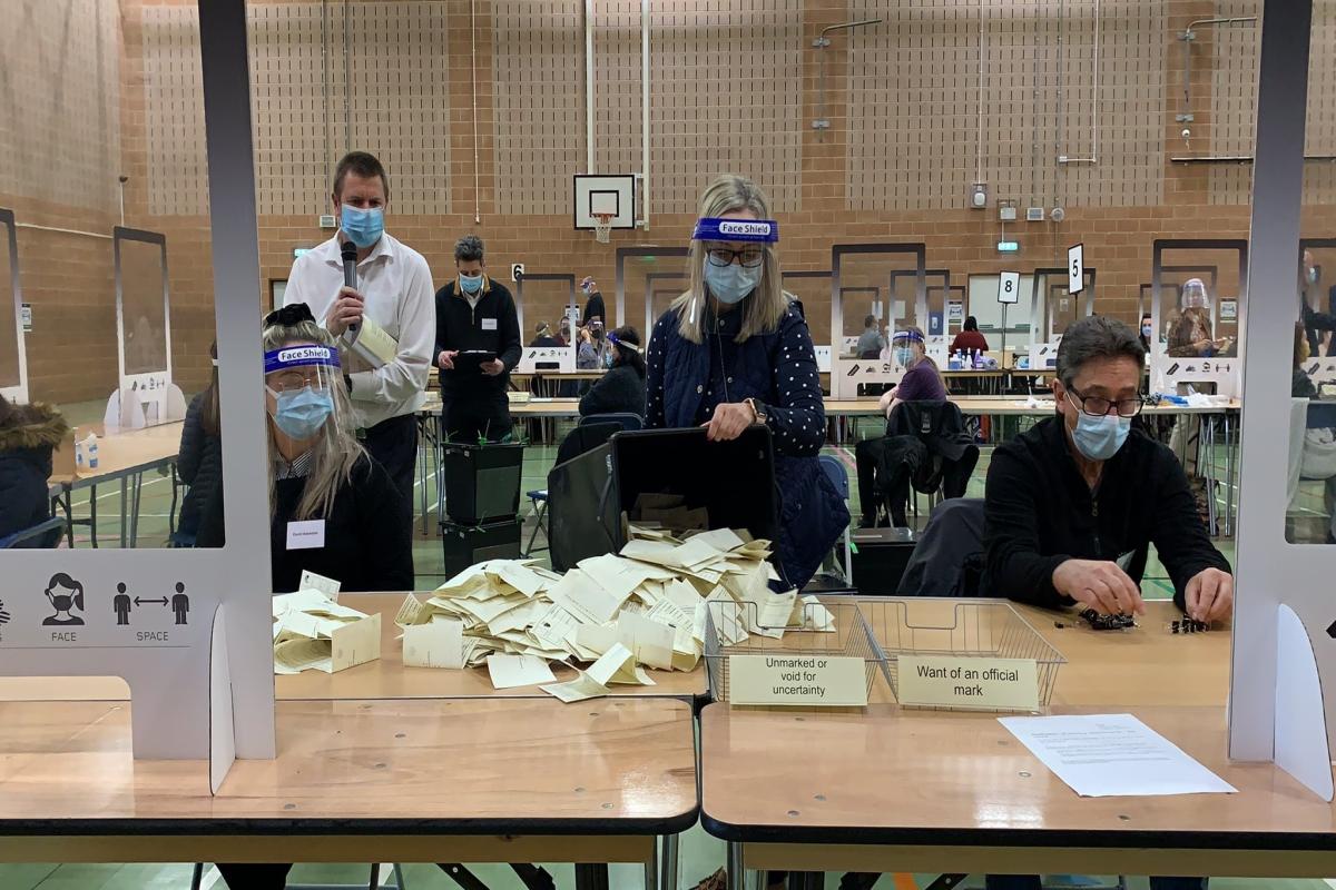 Ballots at the Isle of Wight Council election count.