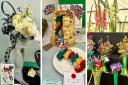 From left, Julie Richardson's winning display, Annie Brookes' winning cake for a King, some of the flower entries.