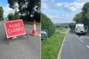 Road closure signs on Staplers Road - but businesses remain open.
