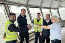 From left: Senior rating, Venson Da Silva, captain, Andy Grocott, rating, Emily Joss, deck mate, Dave McCoubrie and senior steward Tracy Ford toast Wightlink’s gold in the British Travel Awards.