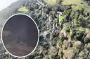 Bonchurch landslip, aerial photo by the IW Council. Sinking toilet block, dropping over the edge, picture by one of the boys