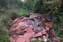 Asbestos tiles dumped on the Wroxall bridleway by fly tippers.