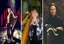 Some of the Harp on Wight 2022 performers, from left, Catrin Finch Eira Lynn Jones and Tristan Le Govic. Photos: Harp on Wight.