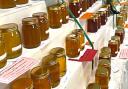 Jars of honey lined up at the Isle of Wight Honey Show, on November 19, 2022.