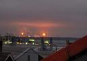 This morning's flares at Fawley, seen from East Cowes on the Isle of Wight.