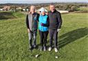 Freshwater Bay Golf Club's Captain's Drive-In, in aid of Independent Arts, from left: Richard Clark (seniors), Sue Oldershaw (ladies) and Gary Dobson (club).