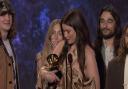 Wet Leg's Rhian Teasdale accepting the Grammy for Best Alternative Music Performance