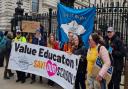 Isle of Wight teachers outside Downing Street during the national demonstration in London on March 15