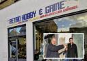 From left to right: Peter Mill, director of Purpose Property, handing over the keys to the Retro Hobby and Game shop to Mr Hawkins.