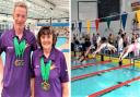 Masters swimmers Jenny Ball and Matthew Sussmes of Ryde Swimming Club in Guernsey with their haul of medals.
