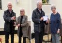 Left, Jenny Fradgley receiving Harold Hillier Vase, and right, Sally Peake, receiving the RHS Recognition Certificate, from Mike Fitt, VBG Friends' Society president.