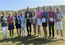 Sammi Keen (centre) flanked by all the other notable successes at the 2023 Isle of Wight Ladies' Golf Championships at Freshwater Bay Golf Club.