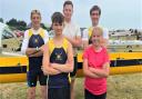 Newport Rowing Club's men's novice crew — Boris Hare, Connor Garner, Chris Clarke, Artur Rozvodovski and Marianna Hare (cox).