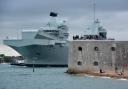 Royal Navy aircraft carrier HMS Queen Elizabeth setting sail.