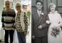 Beryl and Bern Hobbs on their wedding day, and 70 years later.
