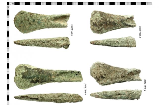 Four bronze-age palstaves. Picture courtesy of Isle of Wight Coroner's Court.