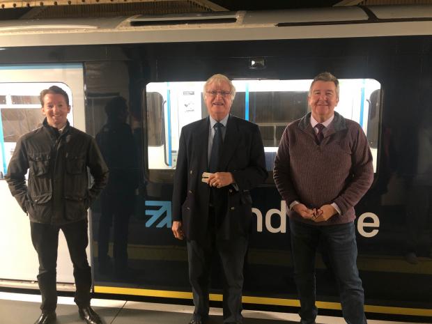 Isle of Wight County Press: Cllrs Warren Drew, Chris Quirk and Michael Beston at Ryde St Johns station, ready to board the 5:35am train. (Photo by KILF).