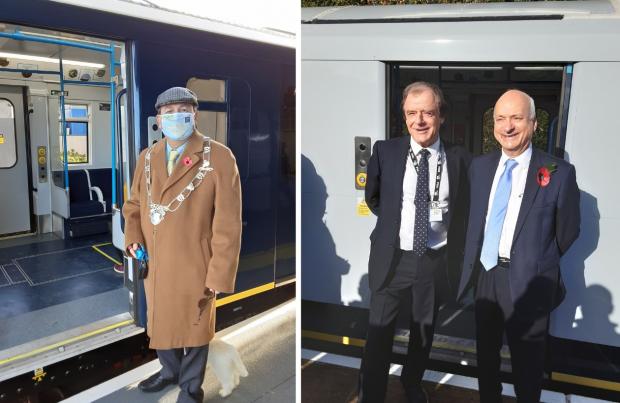 Isle of Wight County Press: (Left) Cllr Michael Lilley, Mayor of Ryde and (right) past and current transport leads from the Isle of Wight Council, Cllrs Phil Jordan and Ian Ward. (Photo by Christopher Jackson).