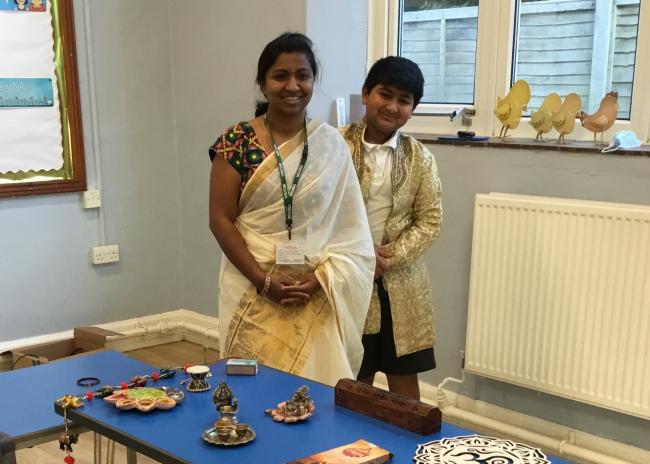 Avy Sesetti and his mum, Sunitha, talked to pupils at Brighstone Primary during the school's inter faith week.