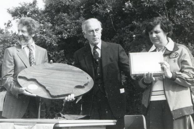 Isle of Wight County Press: Shirley Miles with Lord Mountbatten (centre) and Ron Smith (left) opening the West Wight Swimming pool in 1977. Picture courtesy of West Wight Sports and Community Centre.