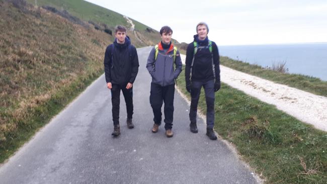 From left, Ryde School pupils Tomas, Sam and Jacob, walking 65 miles around the Isle of Wight.