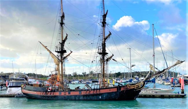 The impressive tall ship, Phoenix, currently moored in Yarmouth Harbour.  Photo: Yarmouth Harbour Office