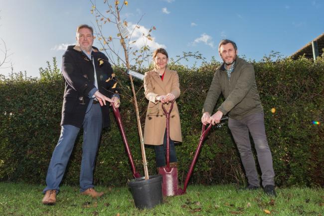 Red Funnel's Mountbatten tree planting, with Nigel Hartley, Fran Collins, and Cllr Matthew Price.