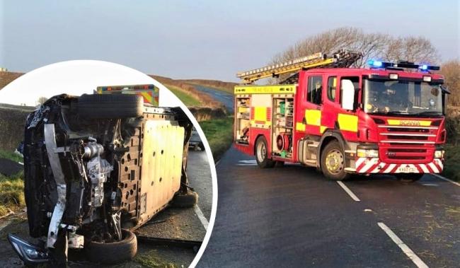 Firefighters, police and paramedics were called to a two-car collision near Tapnell Farm, near Yarmouth.  Photo: Friends of Freshwater Fire Station.
