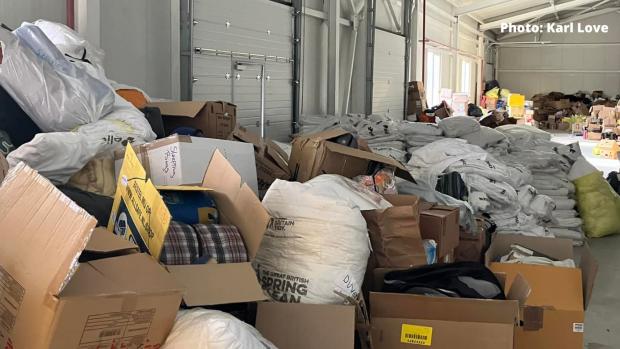 Isle of Wight County Press: Aid stacked in the Phoenix Centre in Riscani, Moldova.