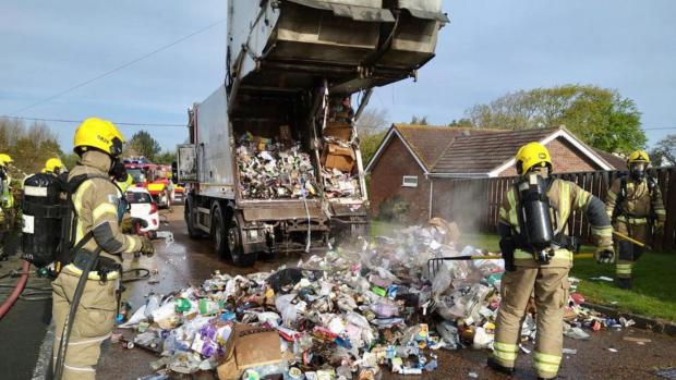Isle of Wight County Press: Bin lorry fire in Freshwater. Picture by Friends of Freshwater Fire Station.