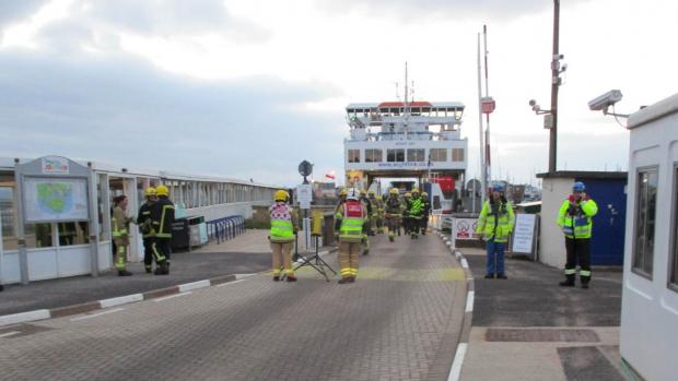 Isle of Wight County Press: Archive photo shows Hampshire firefighters on the scene after the Isle of Wight ferry fire.