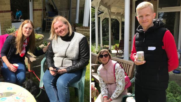 Isle of Wight County Press: Displaced Ukrainians enjoy a garden party at Chris Jarman's.  Image contains Cllr Debbie Andre.