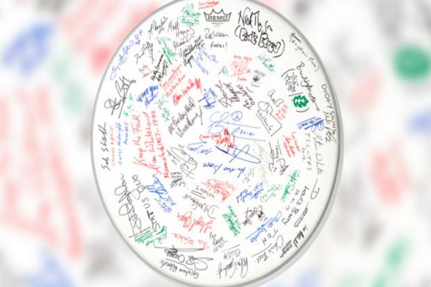 The drum, featuring the signatures of more than 60 leading drummers, was sold by Bonhams for the Roll Out The Barrel Trust.