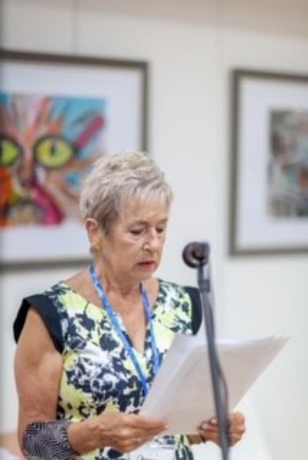 Isle of Wight County Press: Poet Chrissie Saunders doing a poetry reading.