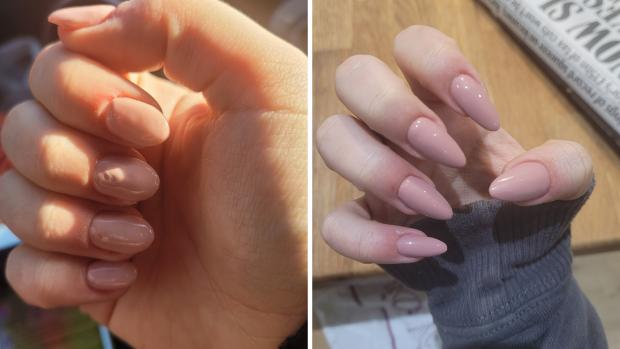 Isle of Wight County Press: Left, the nails after the first manicure. Right, after they were sorted out in time for the wedding. 