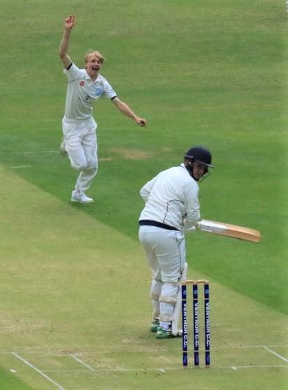 Isle of Wight County Press: Will Mew celebrates an edge caught behind against Basingstoke and North Hants at Steephill on Saturday.