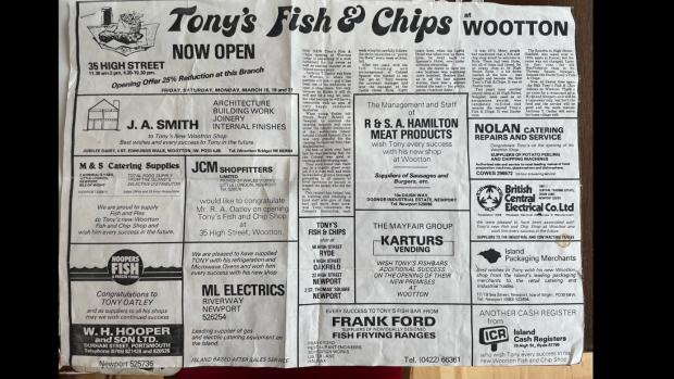 Isle of Wight County Press: Tony Oatley often advertised his fish and chip shop business in the County Press.