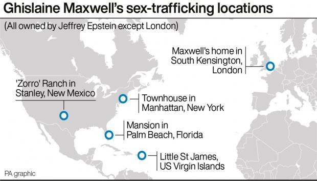 Isle of Wight County Press: Ghislaine Maxwell's sex-trafficking locations. (PA)
