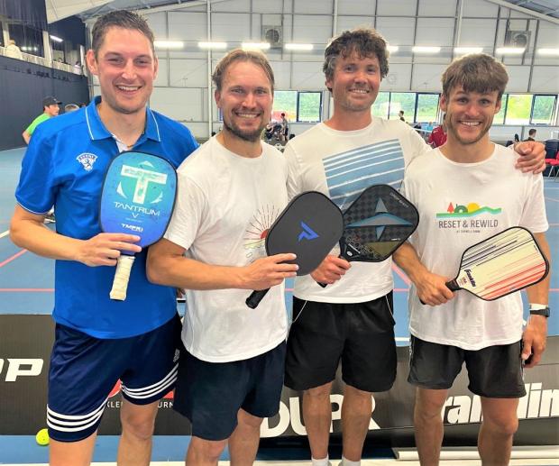 Isle of Wight County Press: From left: Christian Meredith, Tom Turney, Steve Thompson and Ed Turney took part in the men's doubles 19-50 level 4. Christian and Tom won bronze.