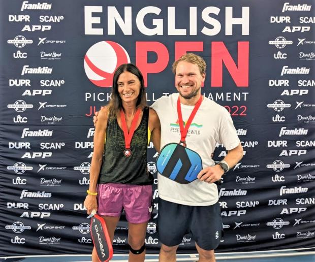 Isle of Wight County Press: Sarah Howell and Tom Turney, who won bronze in the mixed doubles 19-50 level 4.