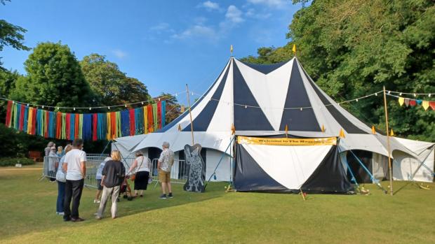 Isle of Wight County Press: Queues start to form at The Magpie Tent in Ventnor Park.