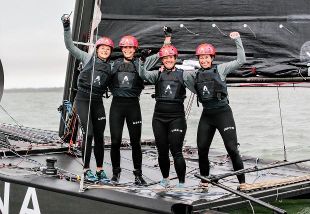 Isle of Wight County Press: An all-female crew celebrate Women's Day at Cowes Week Photo: Paul Wyeth