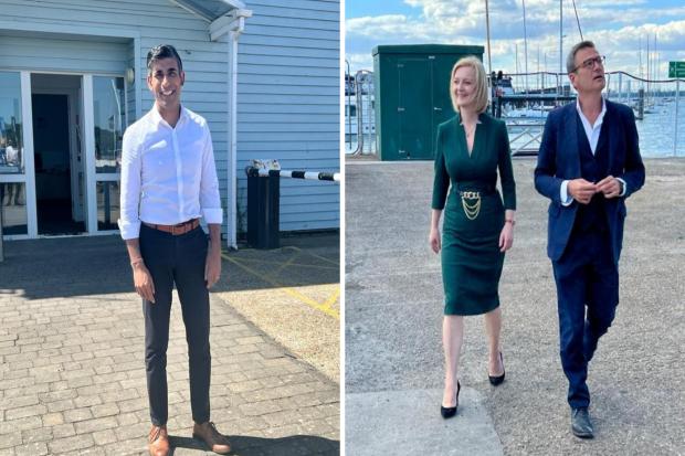 Prime Minister hopefuls Rishi Sunak and Liz Truss, pictured with Island MP Bob Seely, on their visits to the Island. Right picture by Pamela Parker.