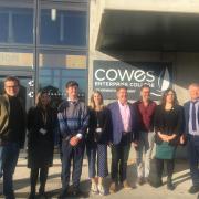 Election candidates, staff and students at Cowes Enterprise College. From left to right: Bob Seely, college principal Rachel Kitley, head boy Kieran Weathering, head girl Beth Pitts, Carl Feeney, Richard Quigley, Vix Lowthion and Karl Love.